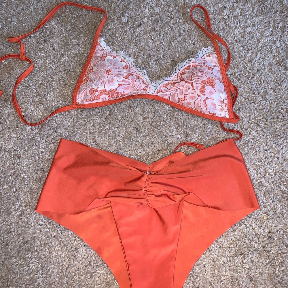 Orange high waisted bathing suit